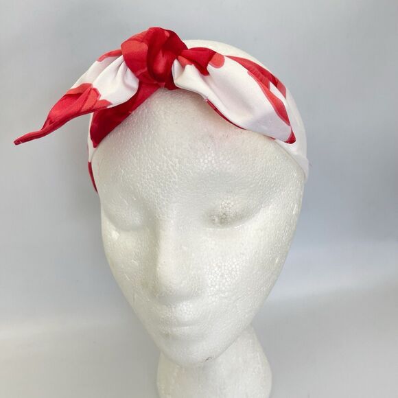New Women Headband Hair Accessories knotted Red And White Floral - Picture 14 of 15